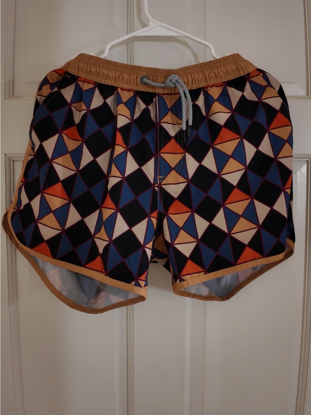 Men's Geometric Print Swim Shorts - Orange & Blue